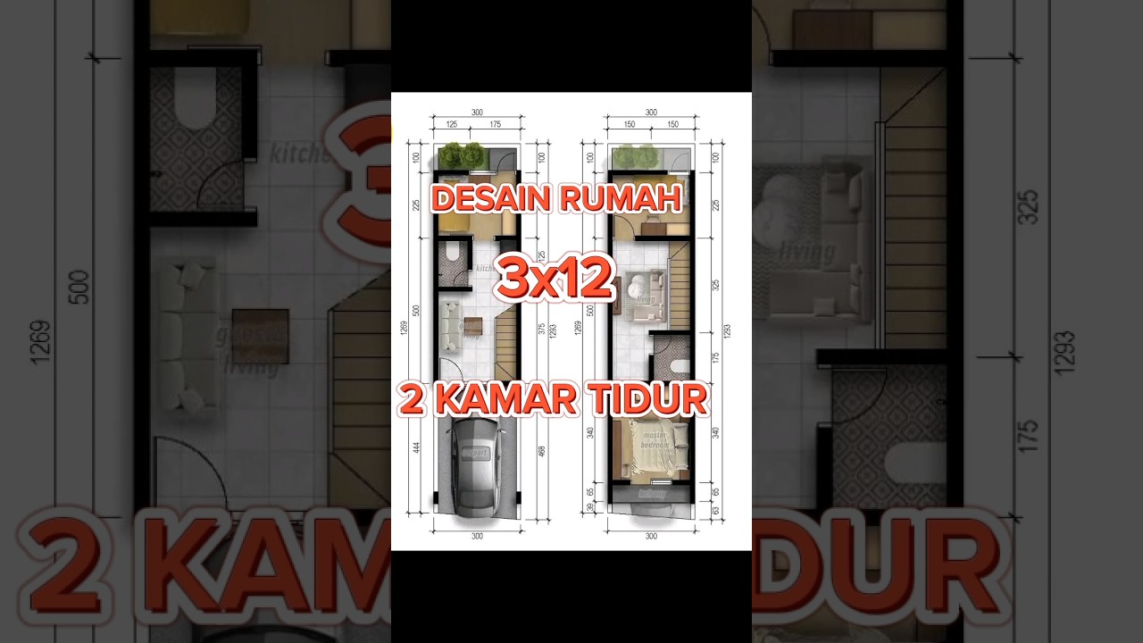 DESAIN RUMAH MUNGIL 3X12, 2 KAMAR TIDUR#shortsviral#shortvideo#denahrumah#viral