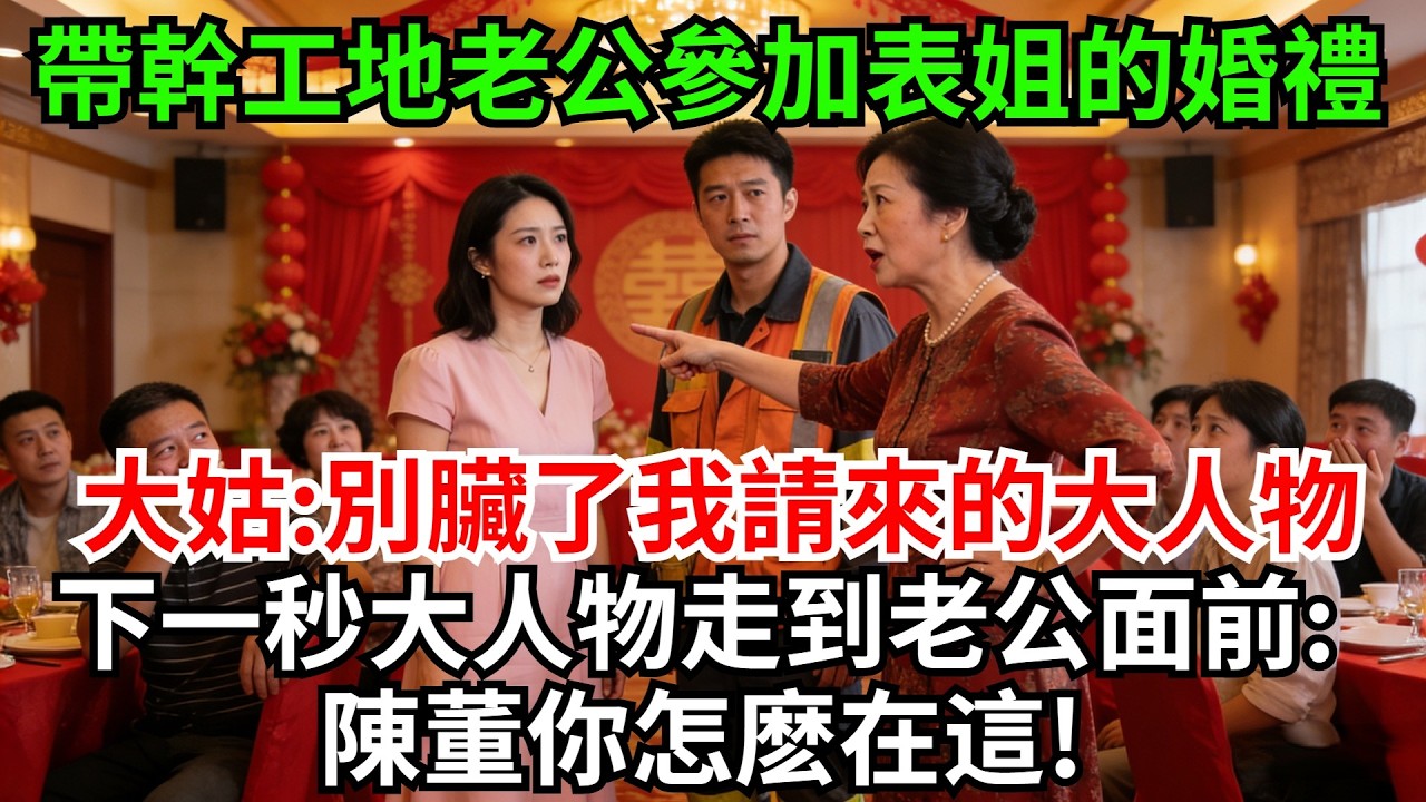 帶幹工地的老公參加表姐的婚禮，大姑嘲諷道:穿了一身地攤貨，別臟了我請來的大人物!下一秒大人物走到老公面前:陳董你怎麽在這!#完結故事#情感故事#爽文#婆媳關系#家庭生活#故事頻道#故事分享#情感