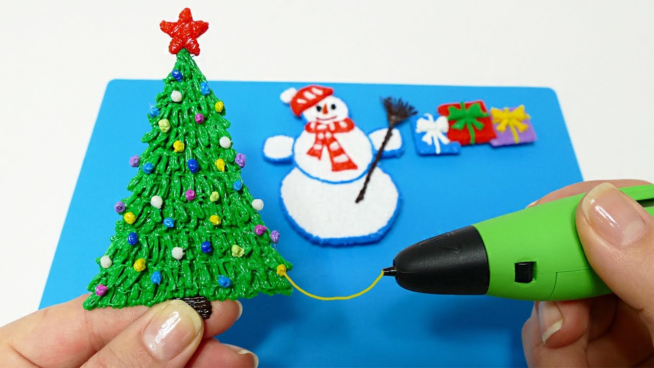 НОВОГОДНЯЯ ЕЛКА И СНЕГОВИК РИСУЮ 3D РУЧКОЙ | DIY 3D PEN