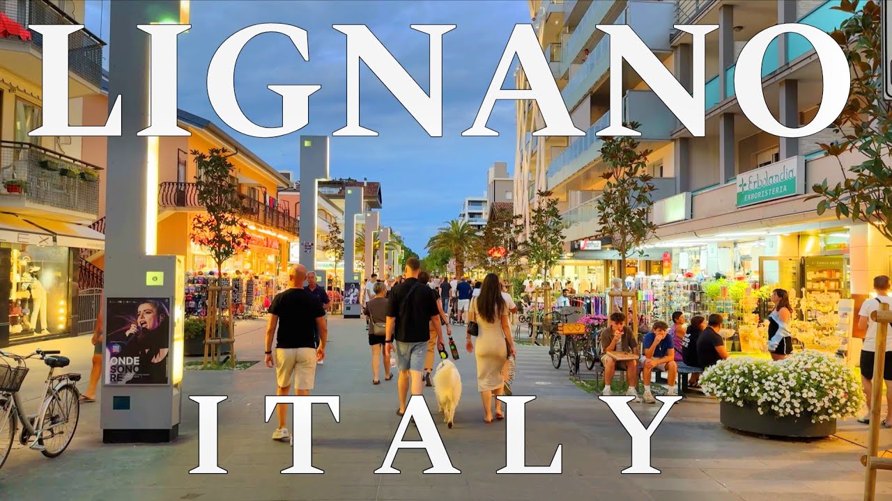 Lignano Sabbiadoro,  Italy 🇮🇹 Shopping Street Center and Restaurants 4K UHD