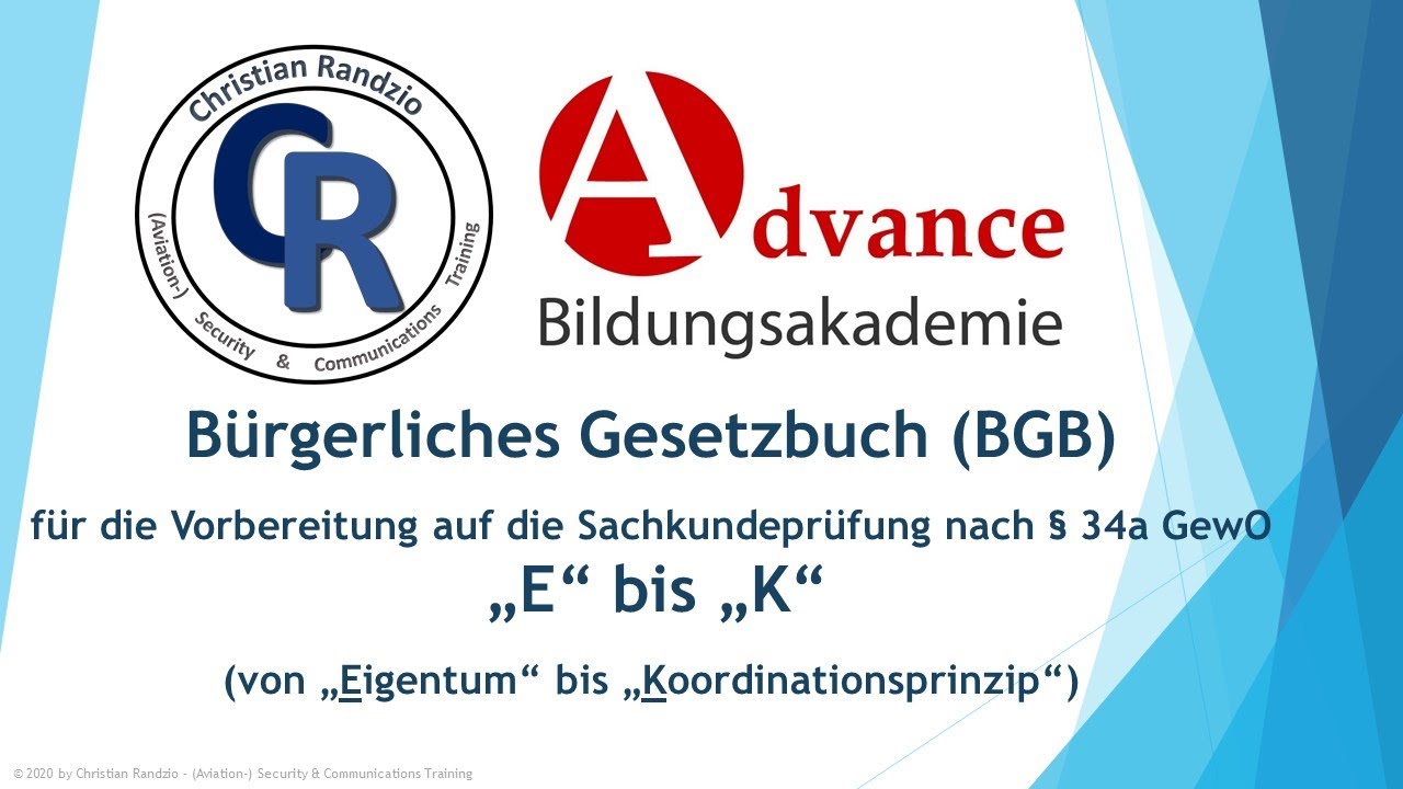 BGB zur Sachkunde nach § 34a GewO - Begriffsbestimmungen E bis K