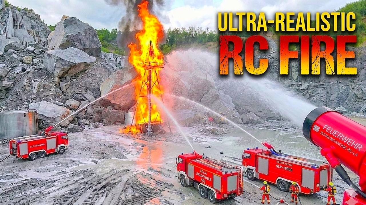 RC HORRIBLE FIRE ACCIDENT 2.0! Massive Oil Rig Explosion & Heavy Foam Attack in Real Stone Quarry