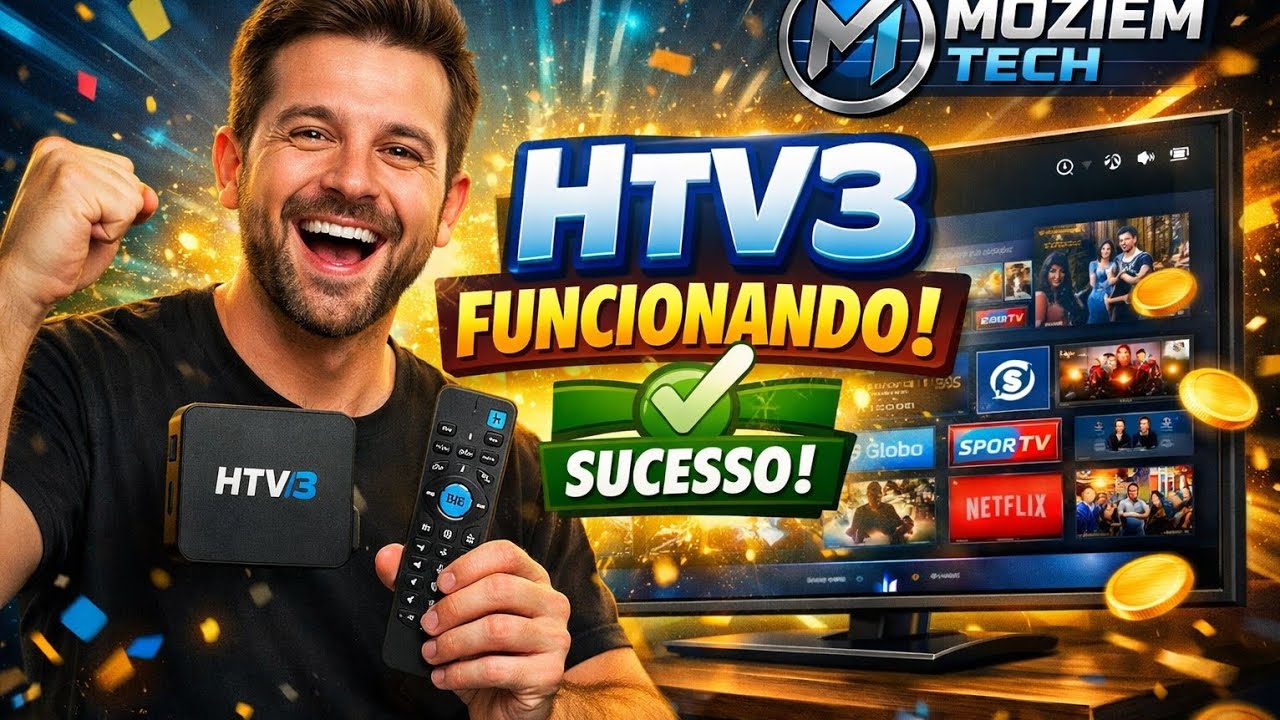 HTV 3, isso mesmo HTV 3, rodando liso, recuperado com App Brasil TV. 