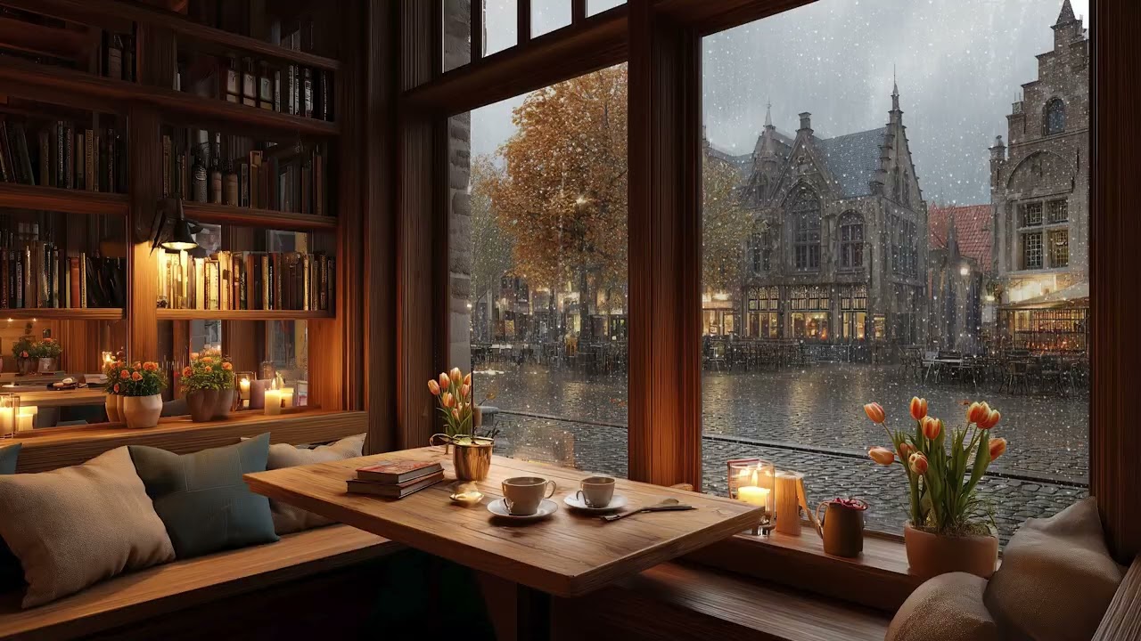 Warm Jazz Piano with Rain Sounds ☕ | Cozy Coffee Shop Ambience at Night