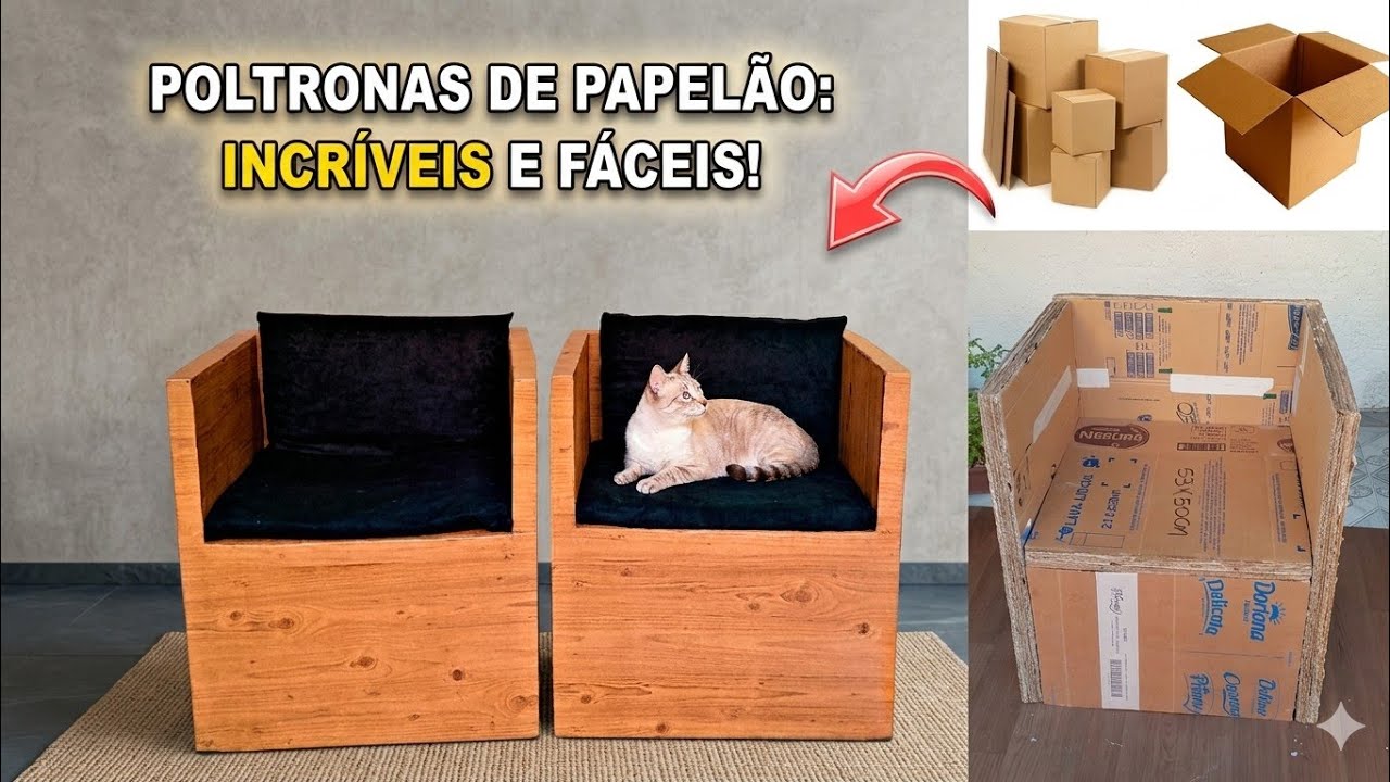 COMO FAZER POLTRONAS  RESISTENTE FEITA DE CAIXAS DE PAPELÃO | FAÇA VOCÊ MESMO POLTRONAS DE PAPELÃO