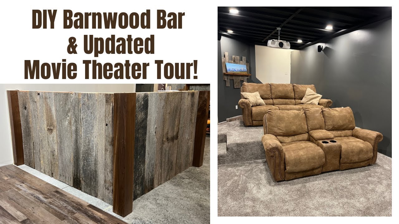 Finishing Basement #16: DIY Barnwood Bar & Updated Basement/Movie Theater Tour!