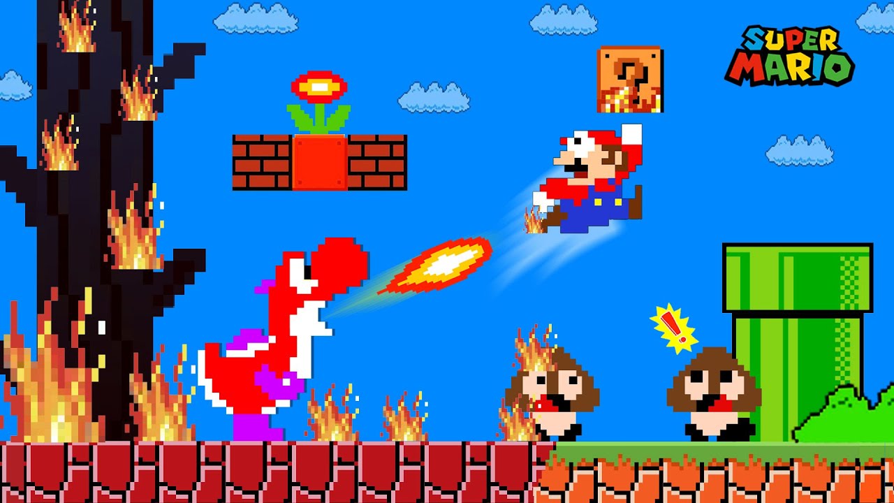 Mario Wonder but when everything Yoshi touches BURNS | Game Animation