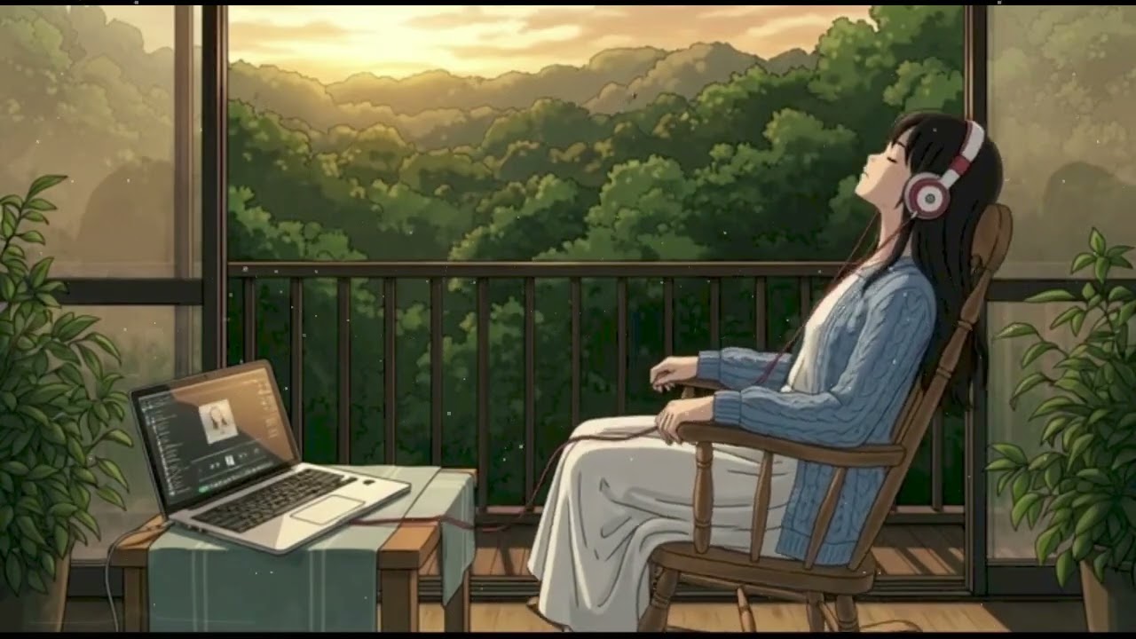Calm & Peaceful Piano & Violin: A Girl on a Rocking Chair in a Forest Balcony