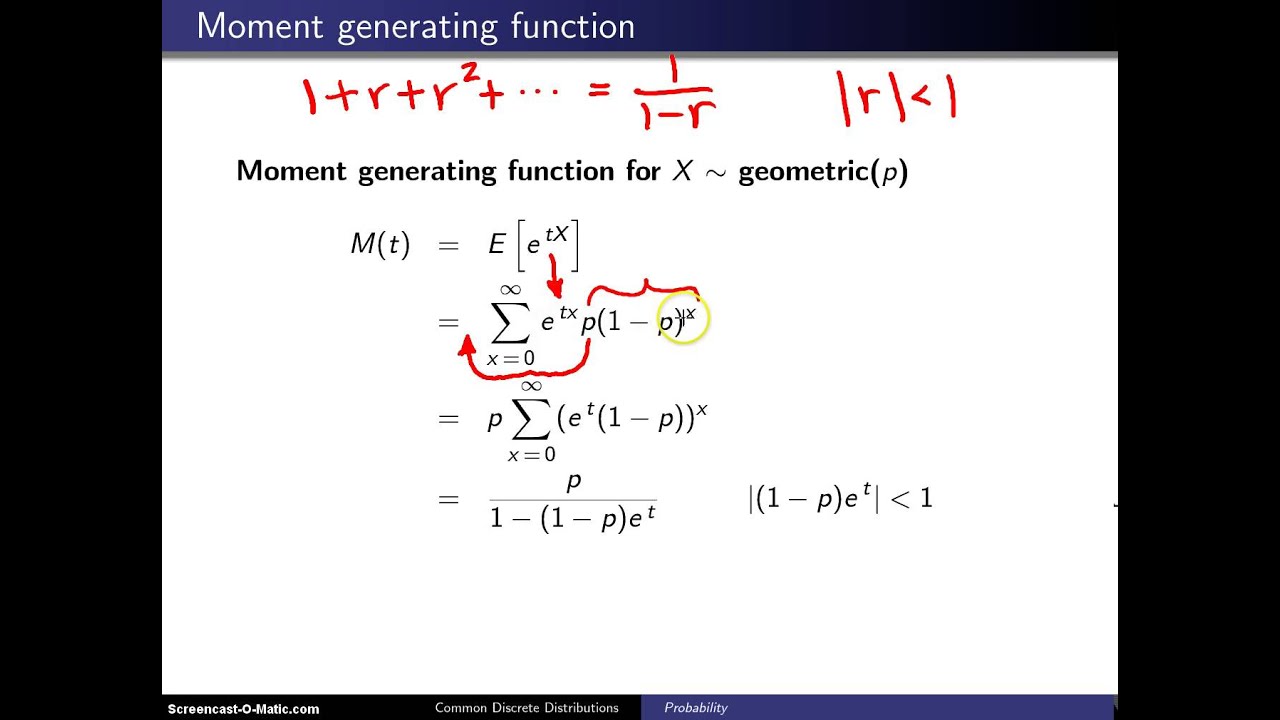 Geometric distribution moment generating function