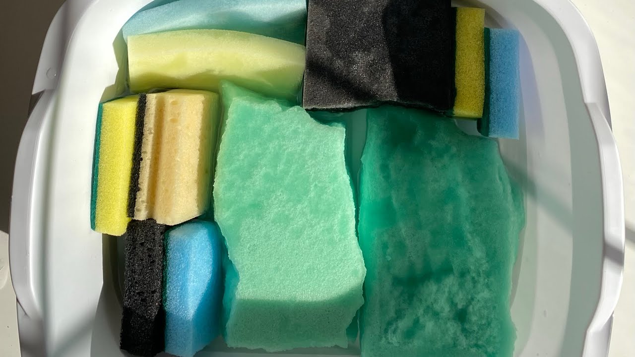 ASMR bulk wet sponge ripping and squeezing - foam sounds in water