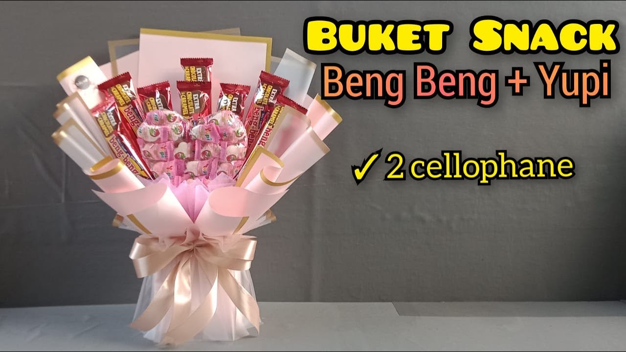 Membuat Buket Beng Beng dan Permen Yupi Bentuk Hati | Tutorial Buket Beng Beng Untuk Pemula