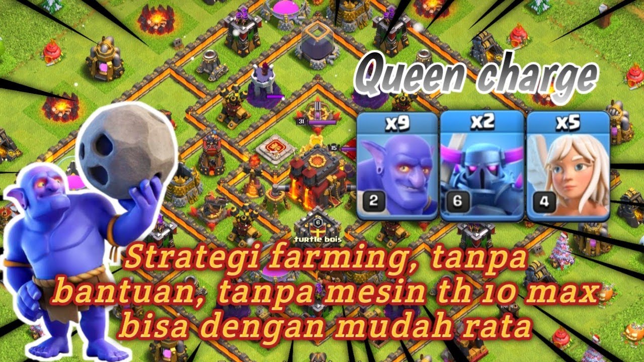 Strategi Farming Th 10 Tanpa Bantuan, Tanpa mesin, bisa meratakan Th 10 max.#clashofclans