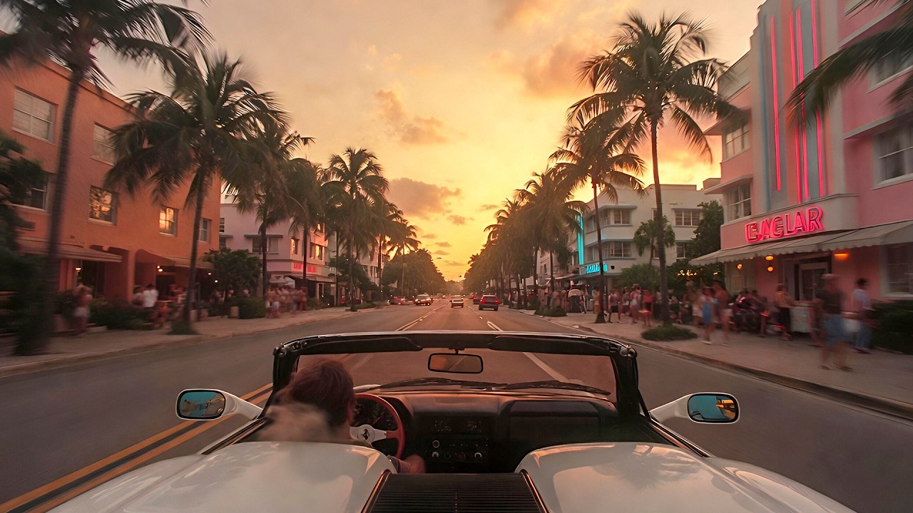 It's summer of 1986, golden hour... driving and relaxing in Ocean Drive in Miami 🌴 80s synthwave mix