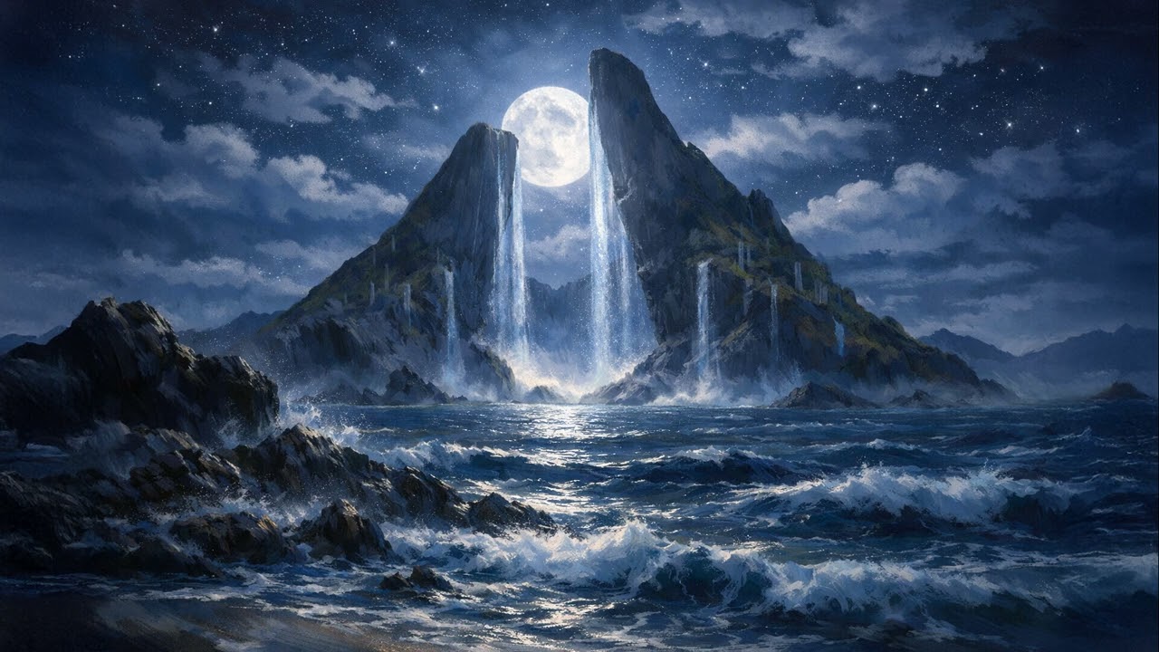 Basic Land — Island | Night Ocean Waves for Deep Sleep (No Birds) | 10 Hours | MTG Ambience