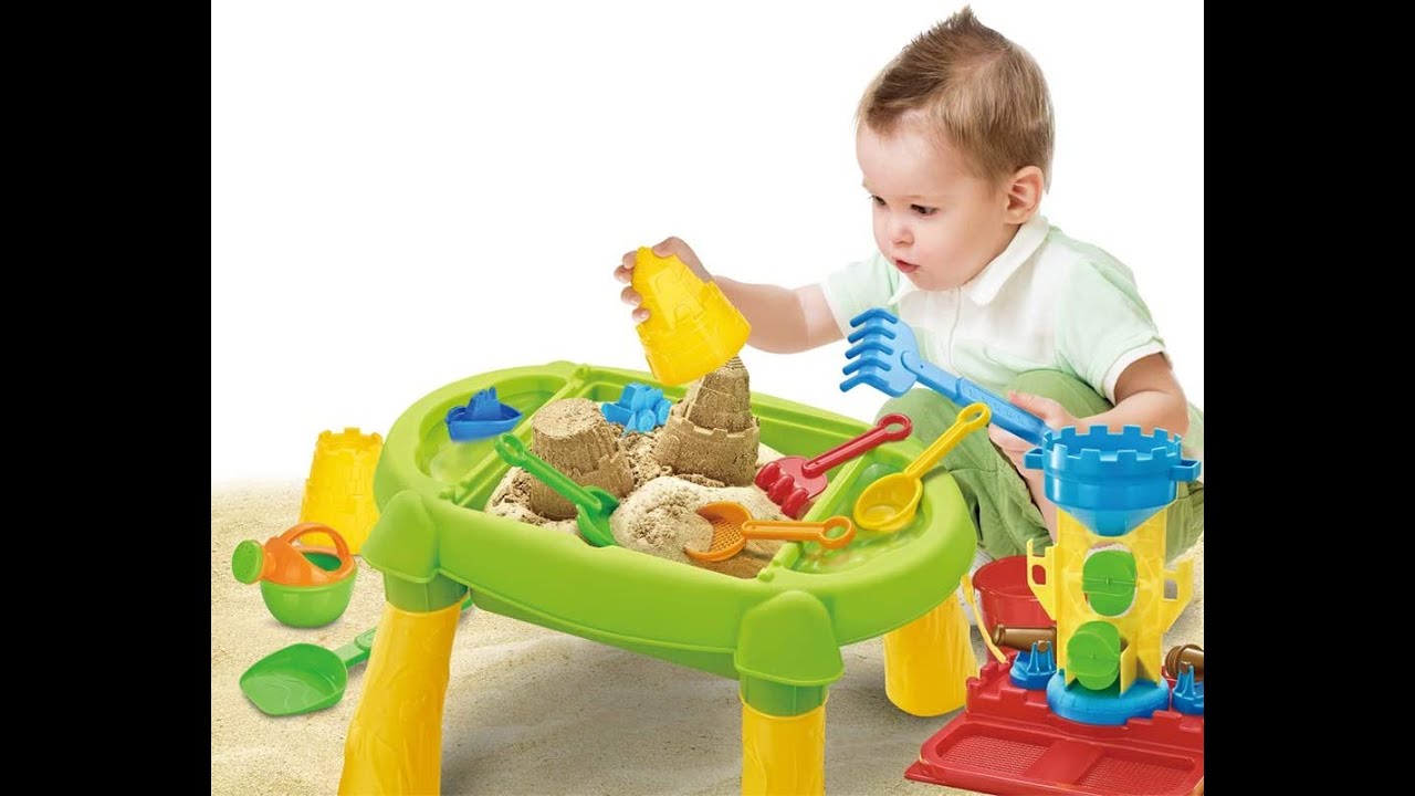 deAO 3-in-1 Sand and Water Outdoor Activity Table Play Set for Kids Water Cannons Water Mill-SWT-12