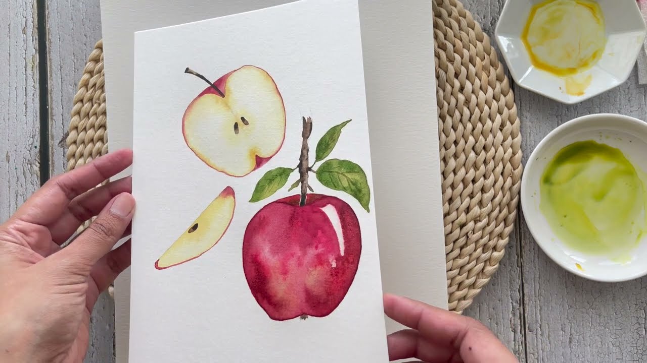 Watercolour Fruits 7 Day Series - Day 5: Apples - Step by Step Tutorial by ‪@by_the_lakeside