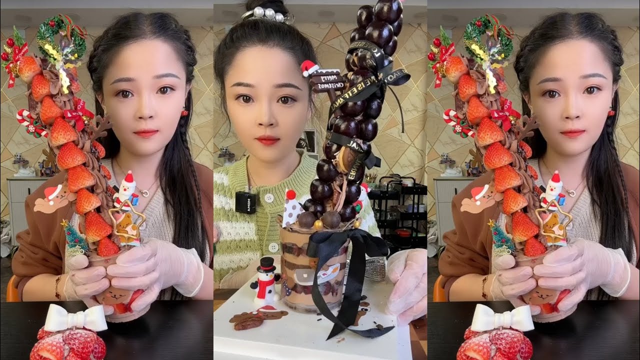 CHINESE MUKBANG SWEET FOOD(STRAWBERRY & CHERRY CHOCOLATE CAKE)@Xiao Yu Mukbang EATING SHOW