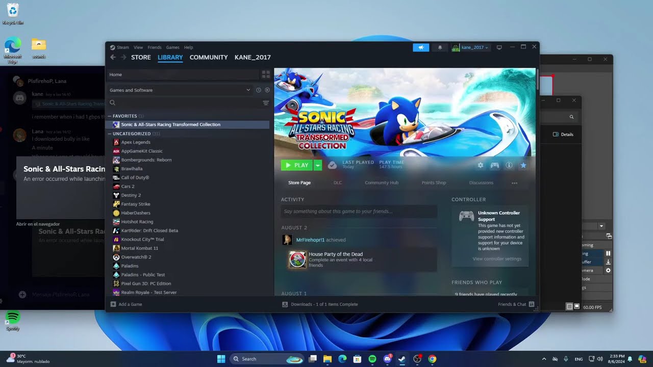 LOOK IN DESC Fix for Sonic & All Stars Racing Transformed PC Error 