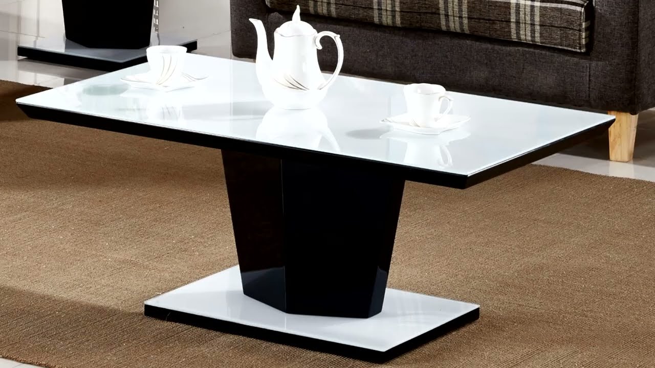 Omega Console, Coffee table and Side Table with top optic white glass.