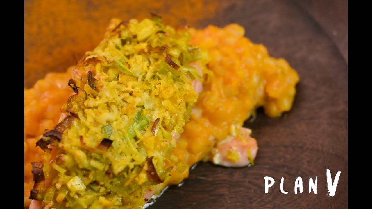 Salmón con risotto de mote y zapallo