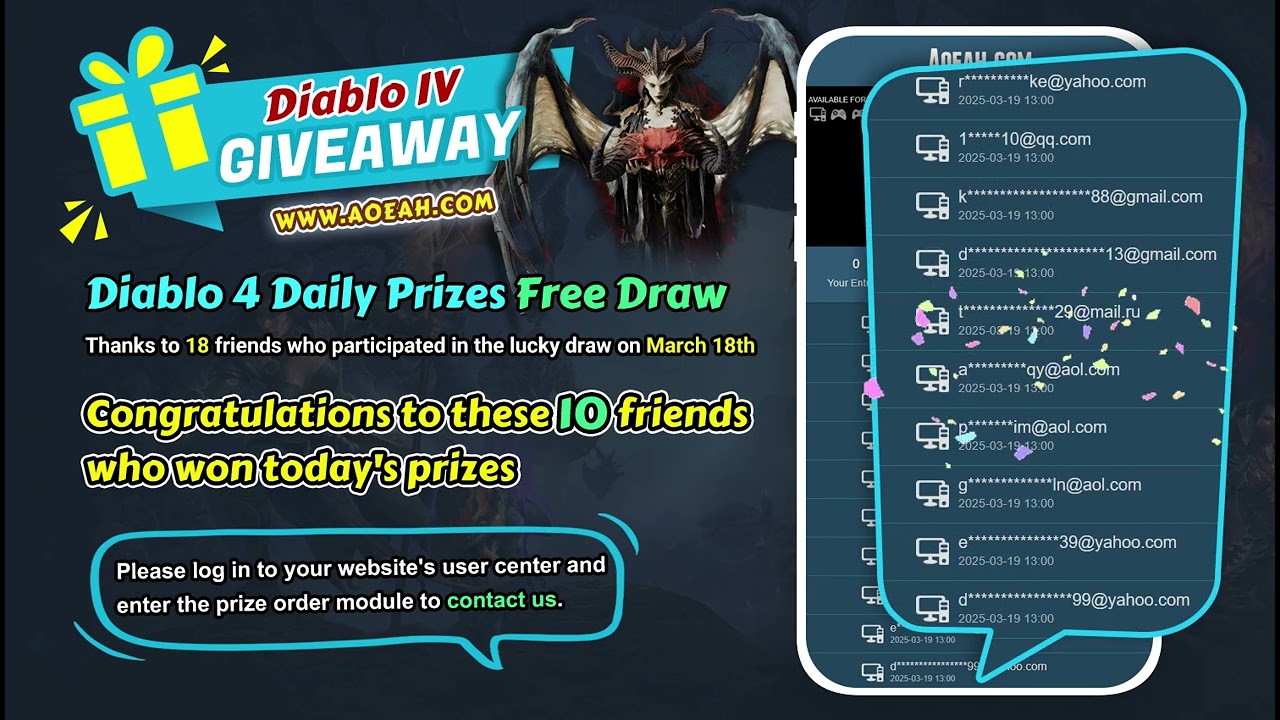 🏆Congrats To FREE Diablo 4 Giveaway Winners of March 18th on AOEAH.COM🎁