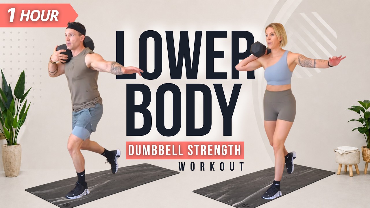 1 Hour Intense LOWER BODY STRENGTH WORKOUT - at Home - with Dumbbells - Build Muscle