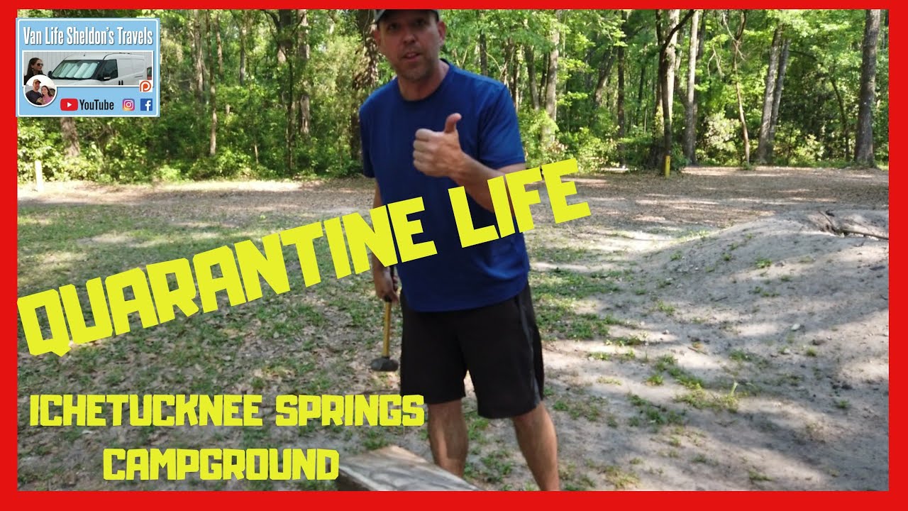 STAYING BUSY DURING THE QUARANTINE LOCKDOWN. BUILDING LOG BENCHES AT ICHETUCKNEE SPRINGS CAMPGROUND.