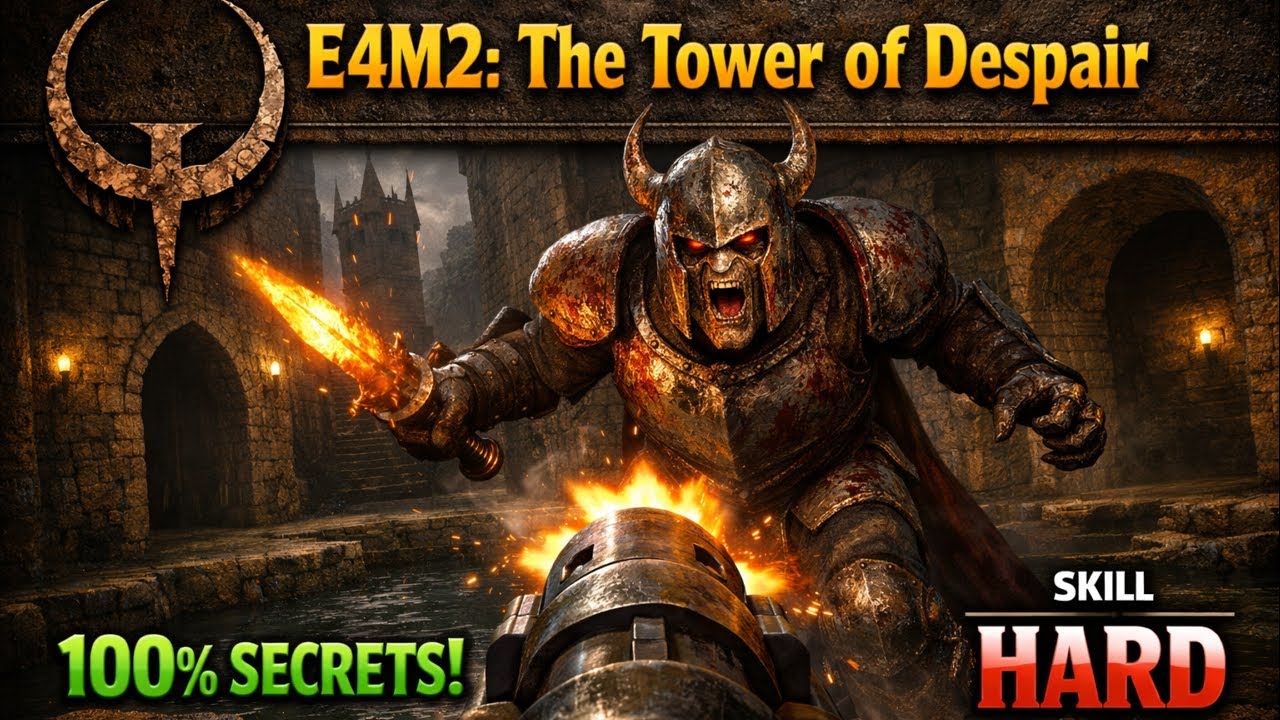 Quake - E4M2: The Tower of Despair - HARD - 100% secrets