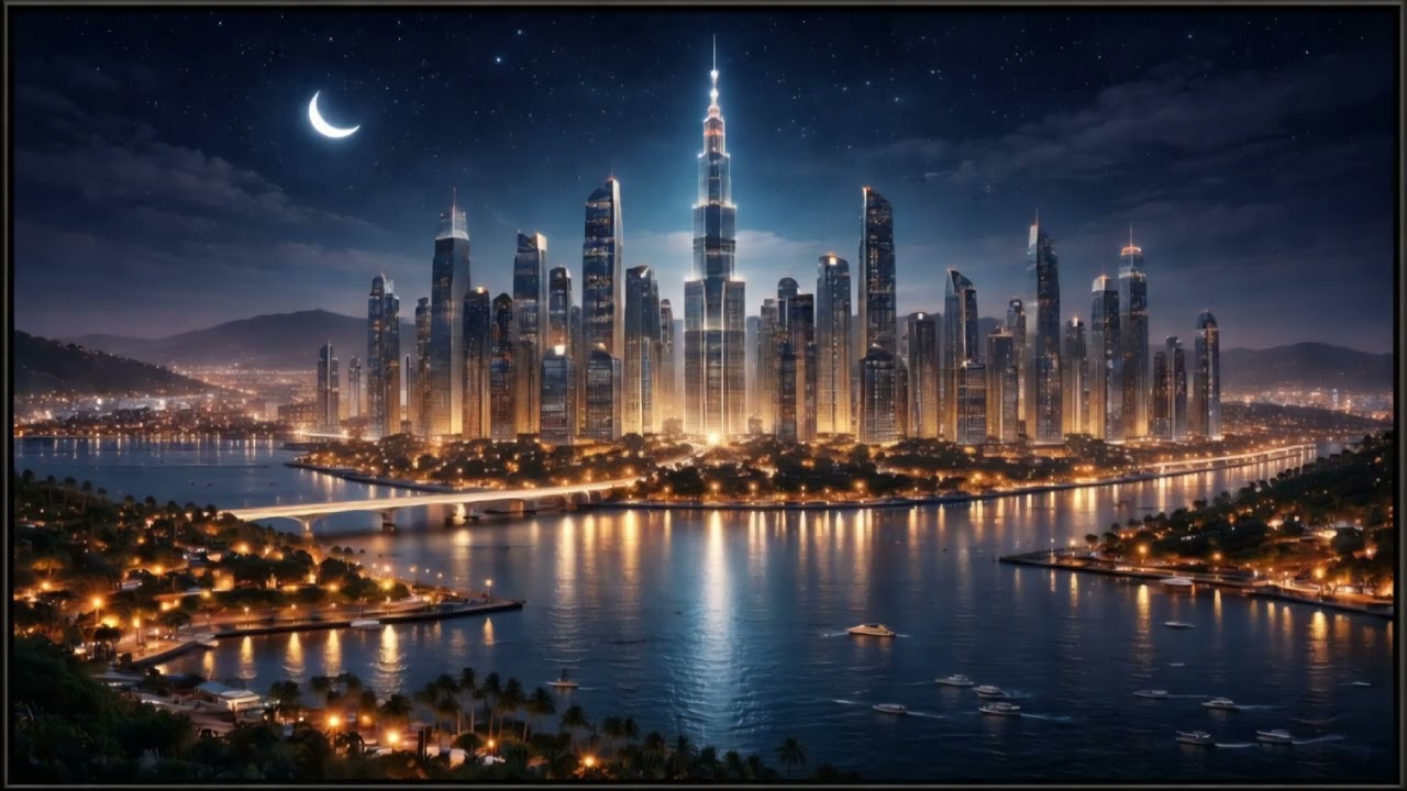 Golden Skyline Serenity | 4K Ambient Cityscape Art for TV Display