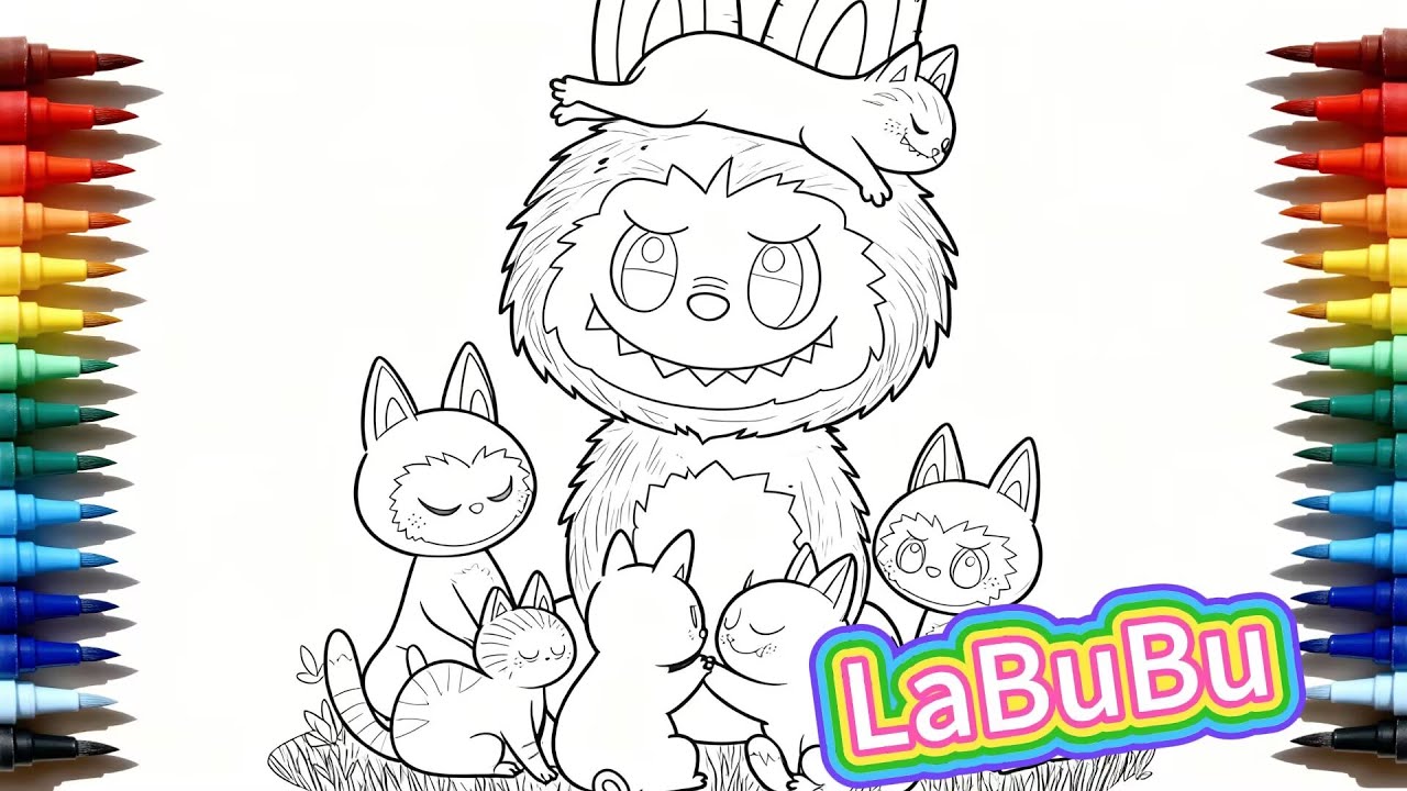 Immersive Drawing LABUBU & Kitten | Immersive hand-drawn LABUBU and kitten 🐱🎨#drawing #draw #art
