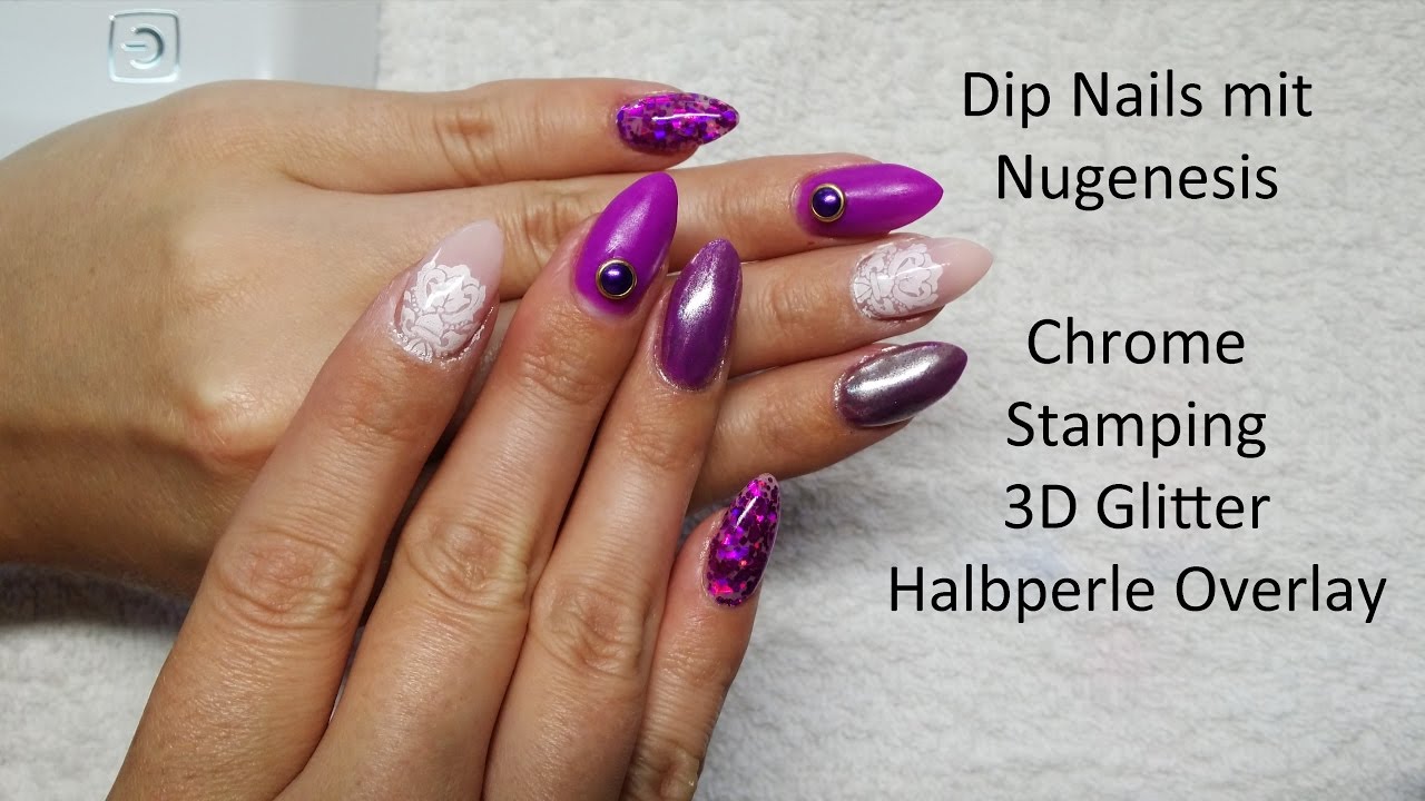Diping Nails Nugenesis mit 4 Designs | Chrome Nails | Stamping | Glitzer 3D Effekt