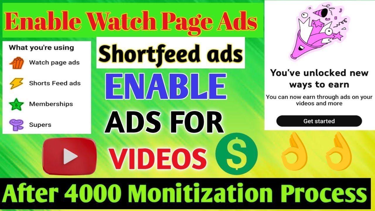 How to Enable watchpage ads and Shortfeed ads|| setup Earn On watch page ads| YouTube Monitization 