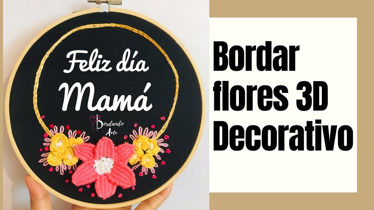 Bordar a mano cuadro decorativo | Flores 3D punto picot cast on stitch rose