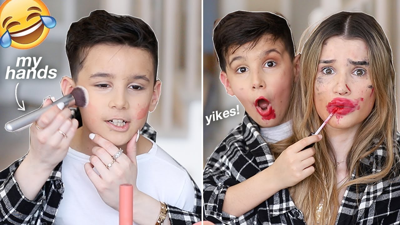 My LITTLE BROTHER does the NOT MY HANDS Makeup Challenge!