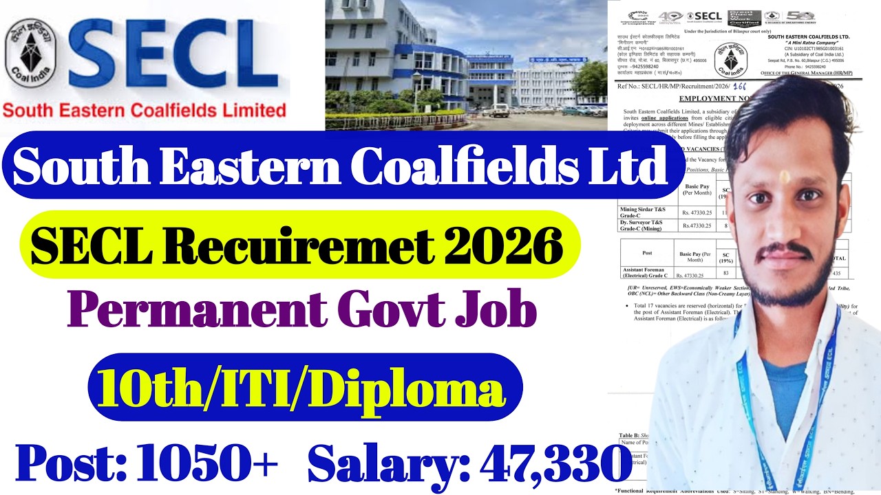 SECL Recruitment 2026 | Post:1050 | 10th/ITI/Diploma | SECL New Vacancy 2026 | Coal india Jobs 2026