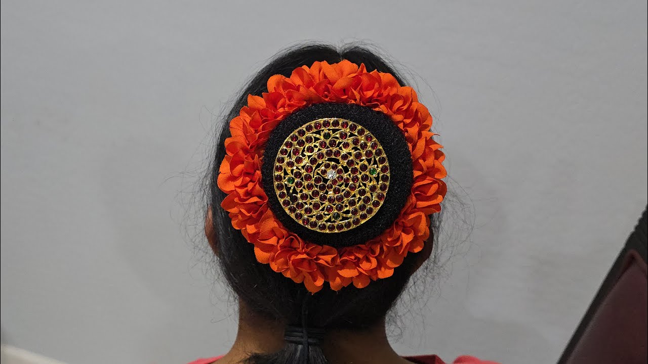Quick & easy tie Hair bun with Rakudi | Bharatnatyam hair style | Indian classical dance hair style