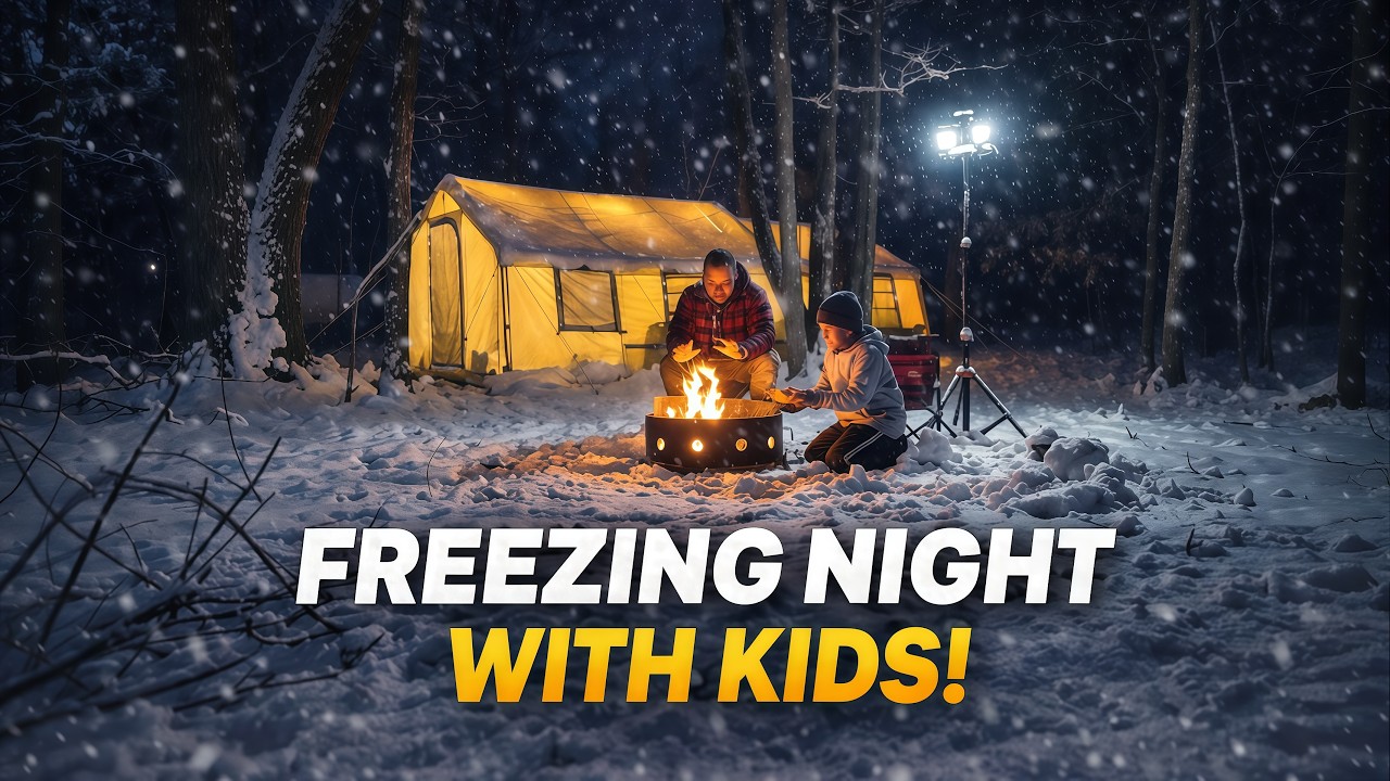 Snow Camping with 2 Kids | VEVOR 2-Room Inflatable Tent ASMR 🏕️🔥