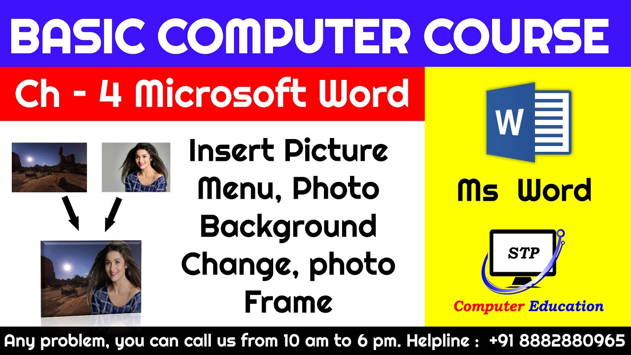 Ms Word Chapter - 4 Insert Picture, Photo Background Change  Complete Basic Computer Course in Hindi