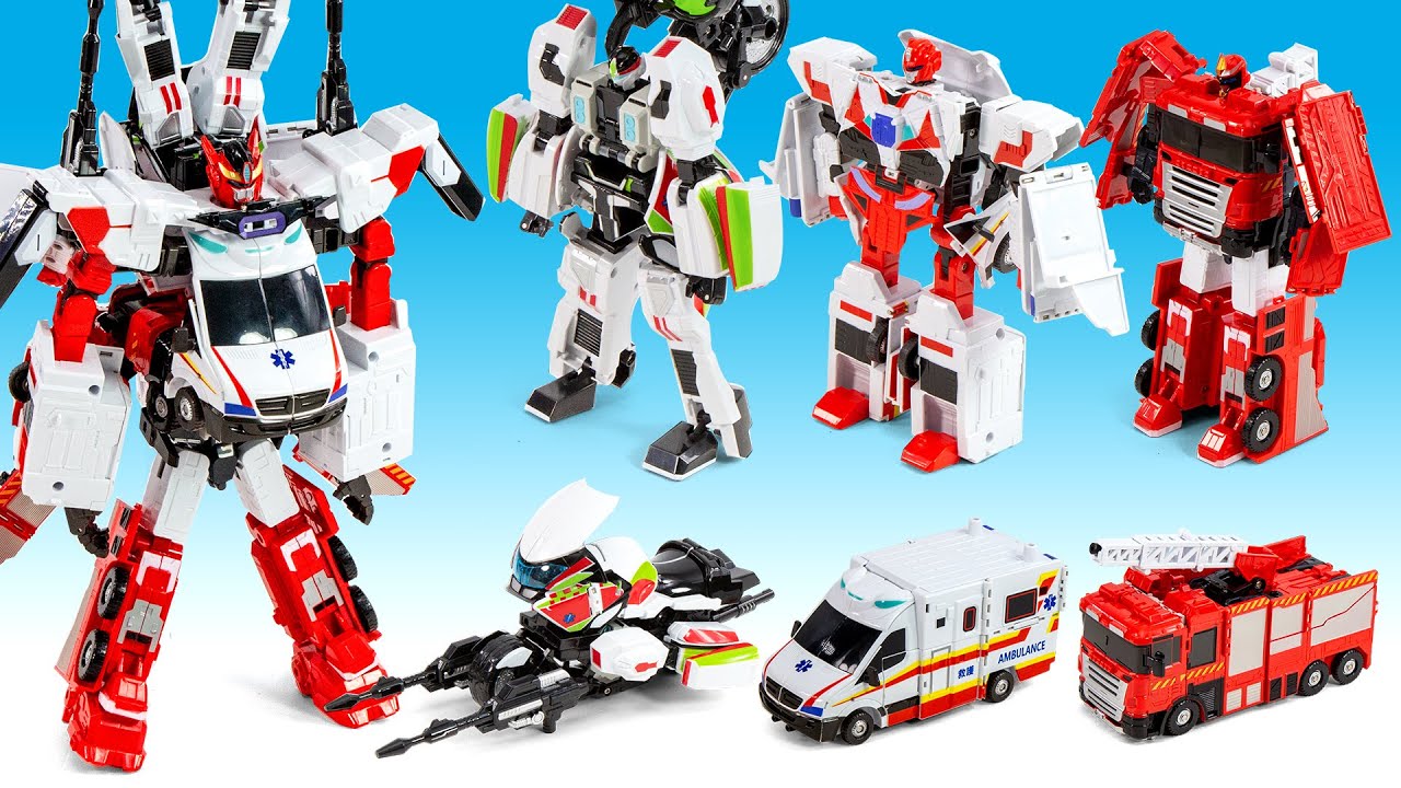 Jaki Triple Rescuer Ambulance FireTruck Bike vehicles Combination MegaRobot Transformation