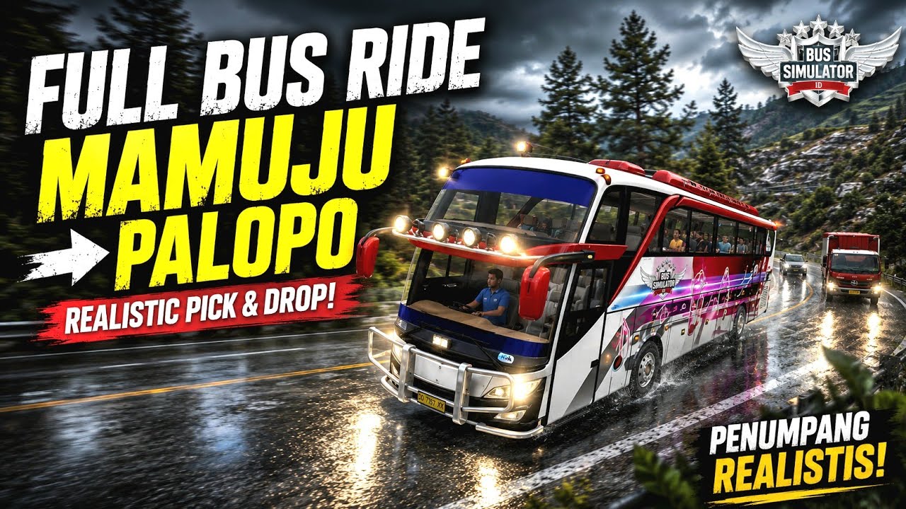 Full Bus Ride Mamuju ➝ Palopo | Realistic Passenger Pick & Drop | BUSSID