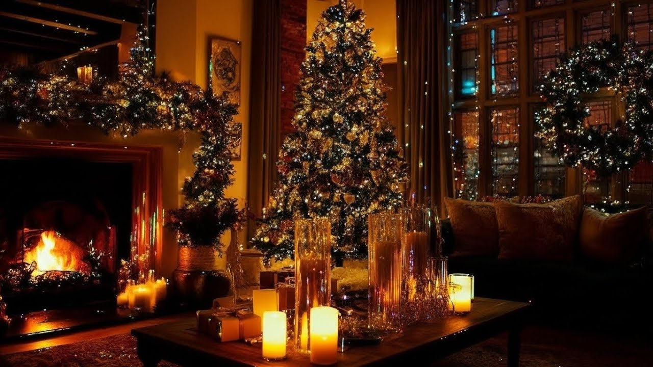 Calm Winter Coffee Shop Ambience with Crackling Fireplace