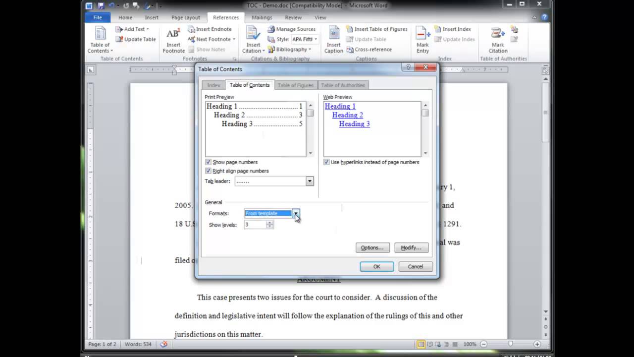 Building Table of Contents in your Brief