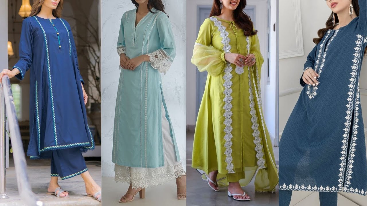 Plain Kurti with lace design | lace wali kurti design