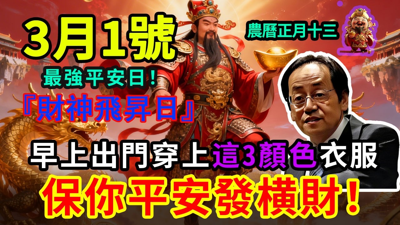 最強平安日！3月1號，農曆正月十三，「武財神飛昇日」，早上出門穿上這 3 顏色衣服，菩薩保你平平安安發横財！#佛學 #佛淨 #佛陀 #佛法 #佛教 #修行