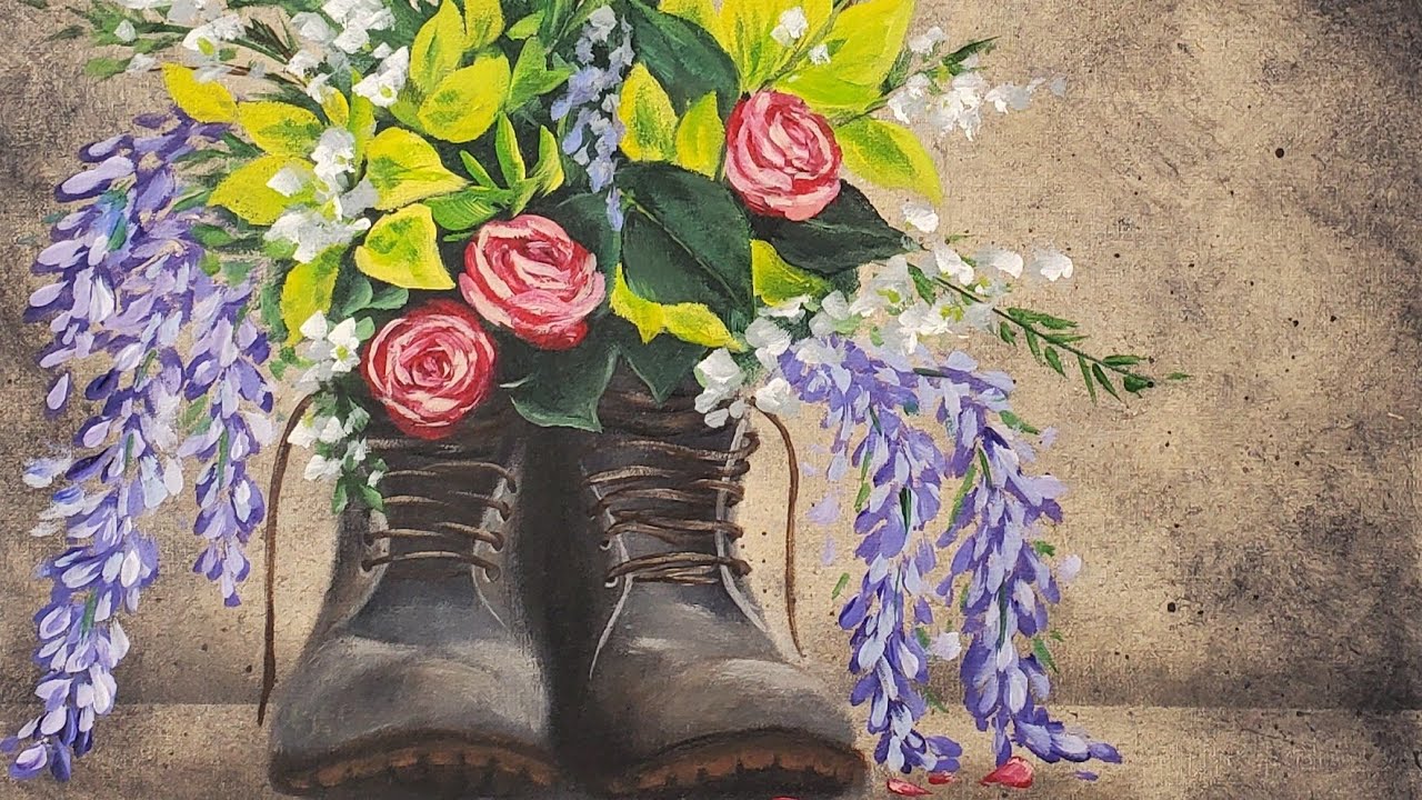 Rustic Boots with Flowers Acrylic Painting LIVE Tutorial