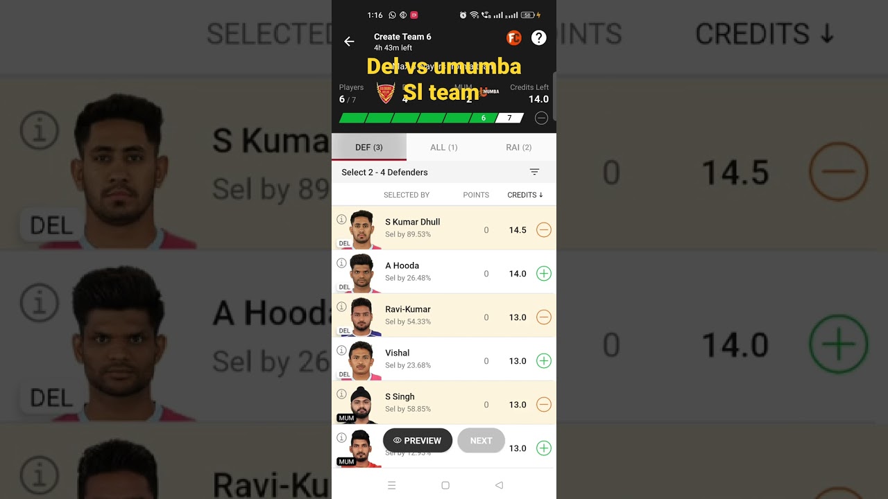 delhi vs umumba dream11 team small league