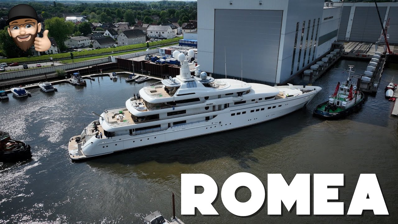 Float Out of Superyacht ROMEA after Service / Refit - Abeking and Rasmussen shipyard