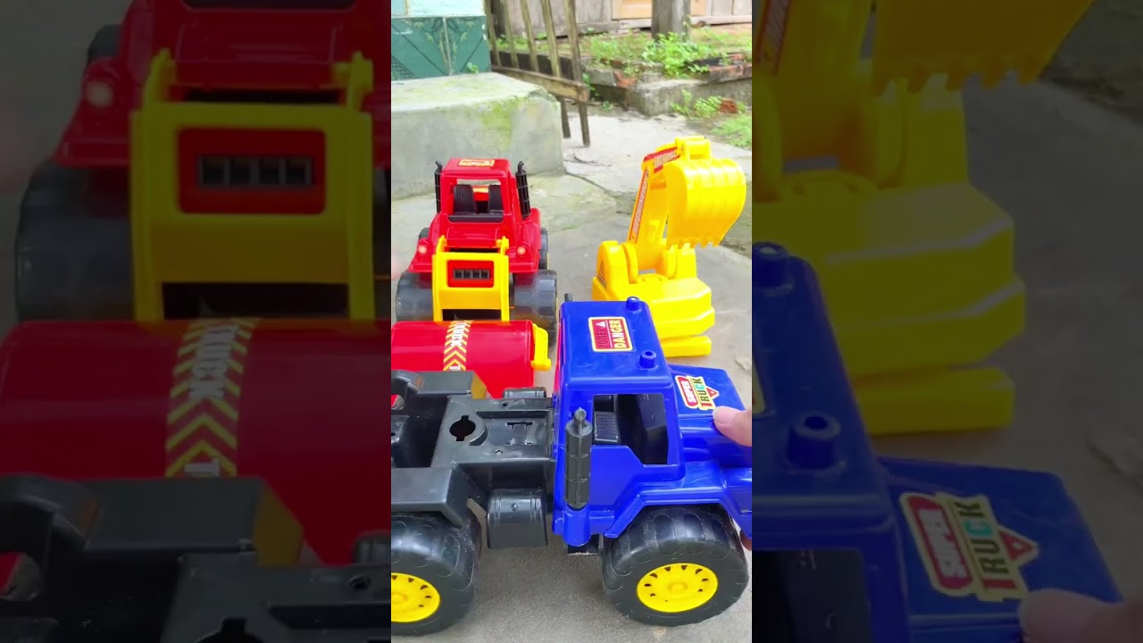 Xe &ocirc; t&ocirc; đồ chơi, xe lu, xe cẩu m&uacute;c đất | Toy cars #shorts
