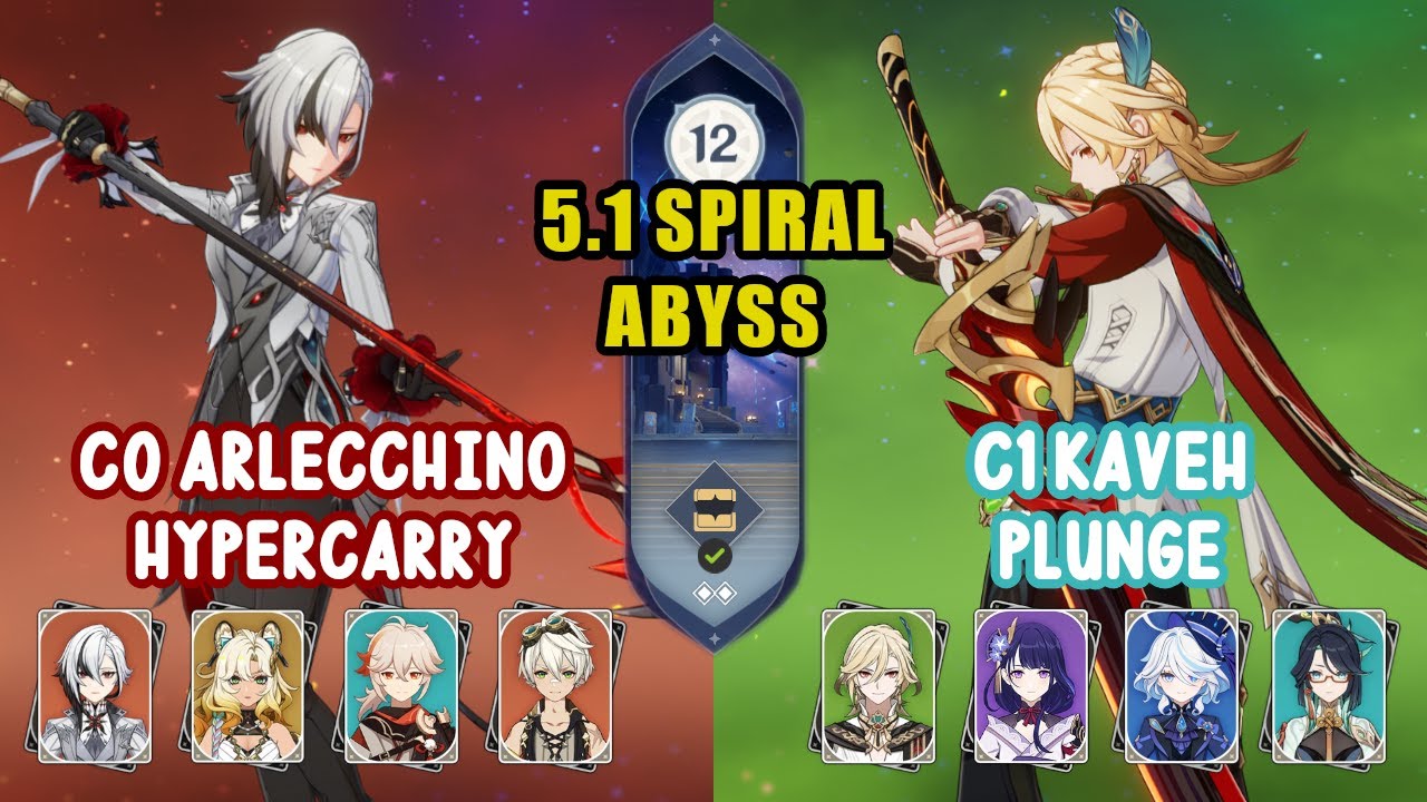 C0 ARLECCHINO HYPERCARRY & C1 KAVEH PLUNGE | 5.1 Spiral Abyss - Floor 12 | Genshin Impact