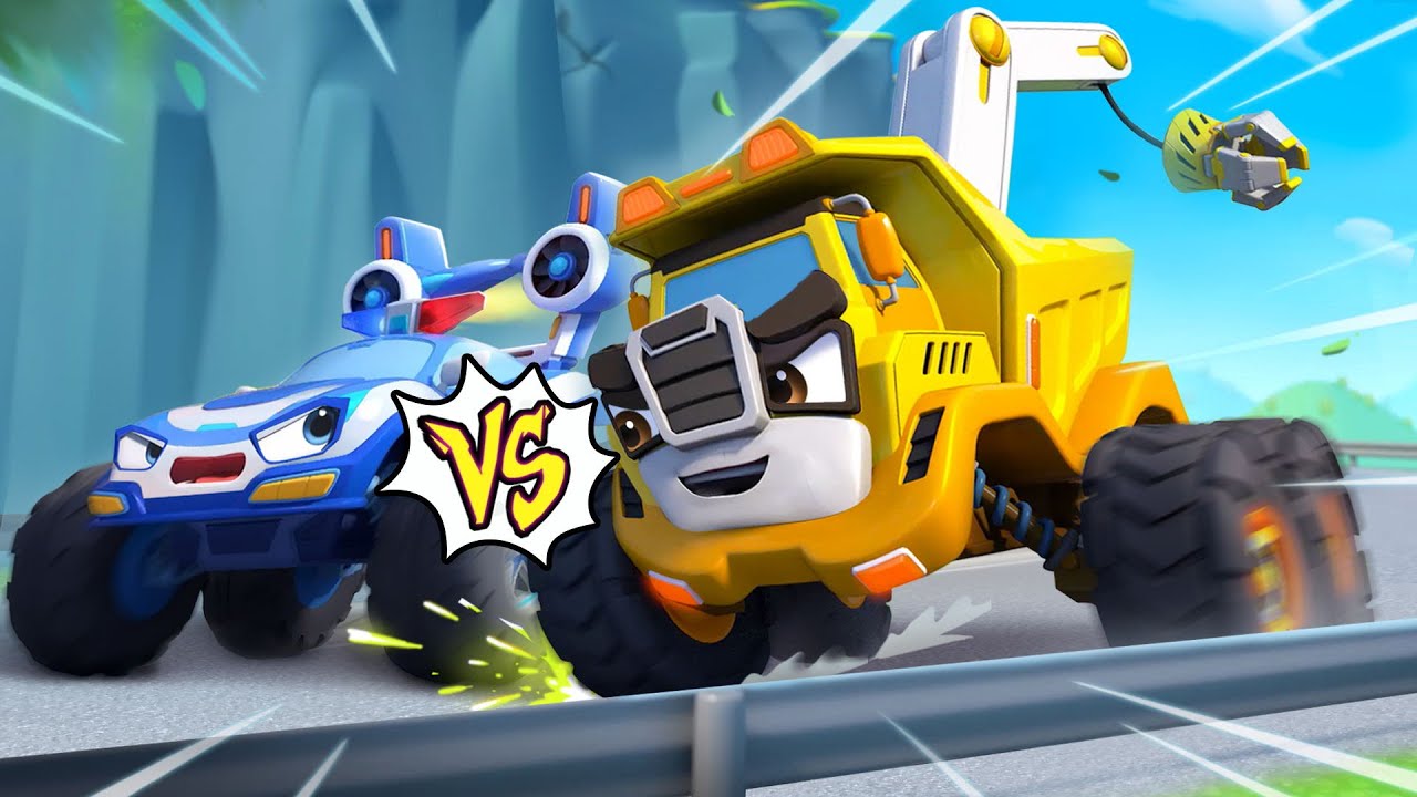 Construction Truck VS Police Car | Nursery Rhymes & Kids Songs | BabyBus - Cars World